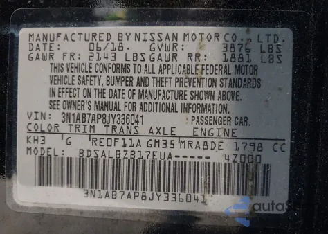 2018 Nissan Sentra S из США, поврежденный, VIN 3N1AB7AP8JY336041